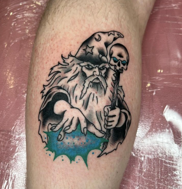 Trad wizard tattoo